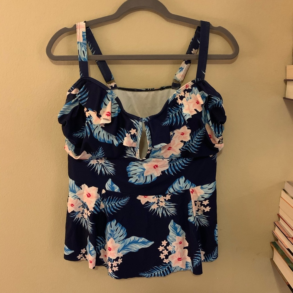 Tropical Flower Peplum Tankini Set Top and Bottom